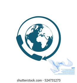 Worldwide customer support call-center. Flat vector stock icon