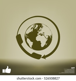 Worldwide customer support call-center. Flat vector stock icon