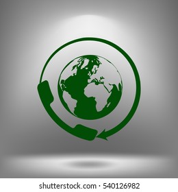 Worldwide customer support call-center. Flat vector stock icon