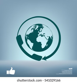 Worldwide customer support call-center. Flat vector stock icon