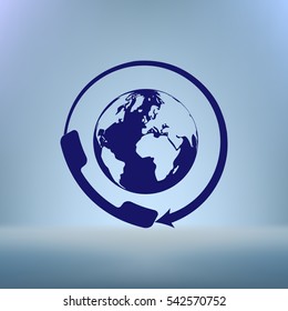 Worldwide customer support call-center. Flat vector stock icon