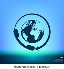 Worldwide customer support call-center. Flat vector stock icon