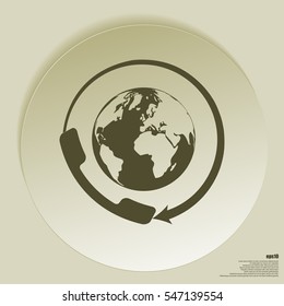 Worldwide customer support call-center. Flat vector stock icon