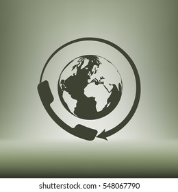 Worldwide customer support call-center. Flat vector stock icon