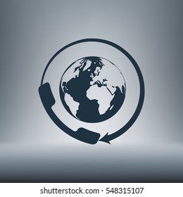 Worldwide customer support call-center. Flat vector stock icon