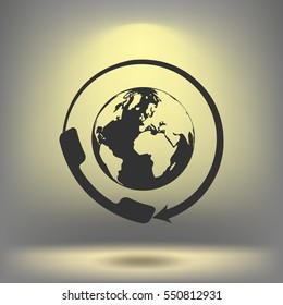 Worldwide customer support call-center. Flat vector stock icon