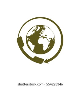 Worldwide customer support call-center. Flat vector stock icon