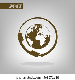 Worldwide customer support call-center. Flat vector stock icon