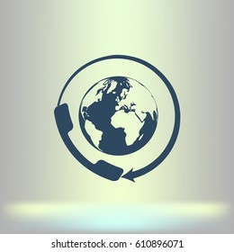 Worldwide customer support call-center. Flat vector stock icon