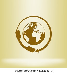 Worldwide customer support call-center. Flat vector stock icon