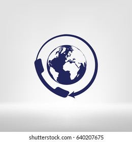 Worldwide customer support call-center. Flat vector stock icon