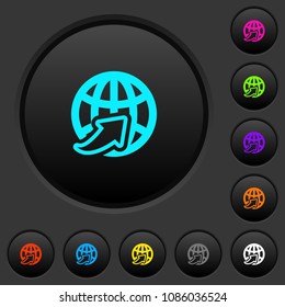 Worldwide dark push buttons with vivid color icons on dark grey background
