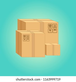 Worldwide delivery concept. Vector illustration of international shipping. Cardboard boxes.