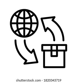 Icono de entrega a nivel mundial. Vector de línea. Aislar sobre fondo blanco.