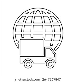 Ícone de entrega mundial, gráficos de vetor de linha