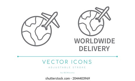 Symbol der weltweiten Lieferlinie. Weltweites Vectorsymbol für Versand und Logistik.