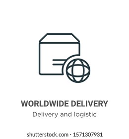 Worldwide delivery outline vector icon. Thin line black worldwide delivery icon, flat vector simple element illustration from editable delivery and logistic concept isolated on white background