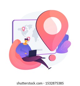 Worldwide delivery service. Global navigation, ordering system, world tourism idea. Vacation spot. Vacation spot choosing, package status tracking. Vector isolated concept metaphor illustration