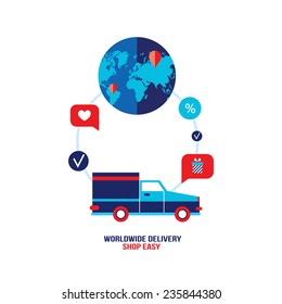 Worldwide delivery shipping Shopping car on the road