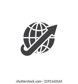 Worldwide delivery vector icon. filled flat sign for mobile concept and web design. Globe and arrow glyph icon. Symbol, logo illustration. Vector graphics