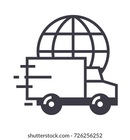 worldwide delivery vector line icon, sign, illustration on background, editable strokes