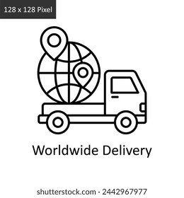 Worldwide Delivery vector outline icon design illustration. Logistics Delivery symbol on White background EPS 10 File