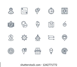 Worldwide, East, Toll road, GPS Location, Navigation trajectory, Locked Place, Remove from Map, Church, Human Marked Map Transports outline vector icons 20 set