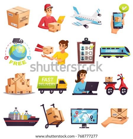 Worldwide express delivery shipment tracking and courier services icons collection with transportation operators parcels isolated vector illustration 