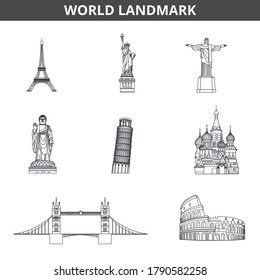 Worldwide Famous Landmark, monument flat icon. vector line icon, Flat icon
