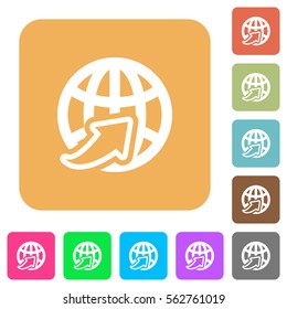 Worldwide flat icons on rounded square vivid color backgrounds.