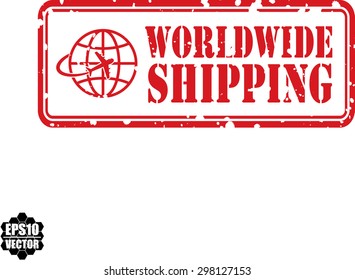 Worldwide free shipping rubber stamp with thumb icon isolated on white background. Vector Illustration.