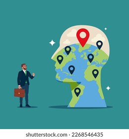 Worldwide freelance work, outsource service. Flat vector illustration.