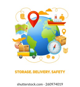 Worldwide global freight storage and safe speedy delivery service logistic concept design poster print abstract vector illustration