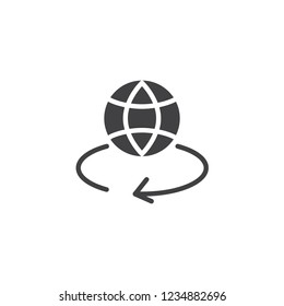 Worldwide globe vector icon. filled flat sign for mobile concept and web design. Globe and rotation arrow simple solid icon. Symbol, logo illustration. Pixel perfect vector graphics