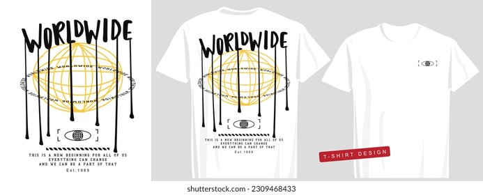 Worldwide grunge typography text retro futuristic elements. Vector illustration design for fashion graphics, t shirt prints.