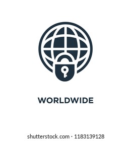 Worldwide icon. Black filled vector illustration. Worldwide symbol on white background. Can be used in web and mobile.