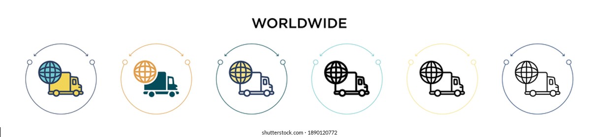 Worldwide icon in filled, thin line, outline and stroke style. Vector illustration of two colored and black worldwide vector icons designs can be used for mobile, ui, web