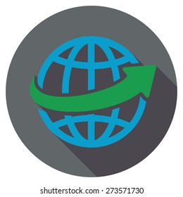 Worldwide icon. Flat round button with long shadow.