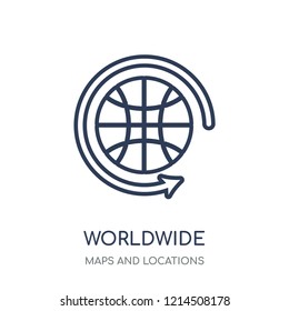 Worldwide icon. Worldwide linear symbol design from Maps and locations collection. Simple outline element vector illustration on white background.
