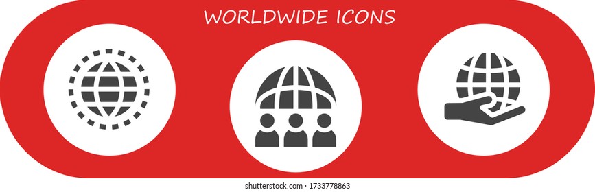 worldwide icon set. 3 filled worldwide icons. Included Worldwide icons