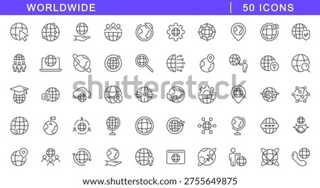 Worldwide icon set. Globe icons in line style. Editable web icons network, world, global, network, earth, sphere and international. Vector illustration.