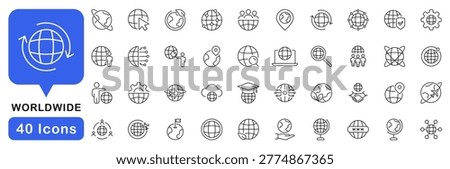 Worldwide icon set. Globe icons in line style. Editable web icons network, world, global, network, earth, sphere and international. Vector illustration. 