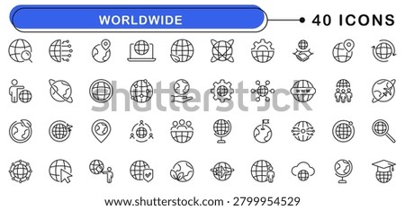 Worldwide icon set. Globe icons in line style. Editable web icons network, world, global, network, earth, sphere and international. Vector illustration. 