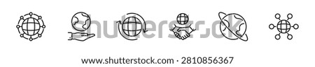 Worldwide icon set. Globe icons in line style. Editable web icons network, world, global, network, earth, sphere and international. Vector illustration. 