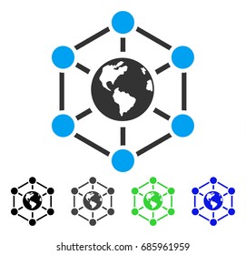 Worldwide Internet flat vector illustration. Colored Worldwide internet gray, black, blue, green pictogram variants. Flat icon style for web design.
