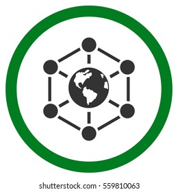 Worldwide Internet vector bicolor rounded icon. Image style is a flat icon symbol inside a circle, green and gray colors, white background.