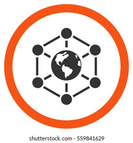 Worldwide Internet vector bicolor rounded icon. Image style is a flat icon symbol inside a circle, orange and gray colors, white background.