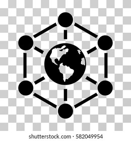 Worldwide Internet vector icon. Illustration style is flat iconic black symbol on a transparent background.