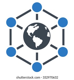 Worldwide Internet vector icon. Style is bicolor flat symbol, smooth blue colors, rounded angles, white background.