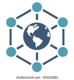 Worldwide Internet vector icon. Style is bicolor flat symbol, cyan and blue colors, rounded angles, white background.